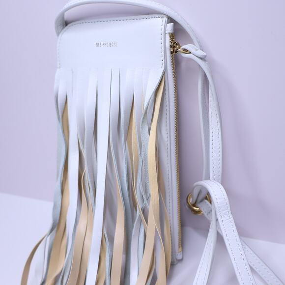 REE PROJECTS Do Fringe Leather Neck Pouch White Leather Crossbody Sling Bag - Picture 6 of 11